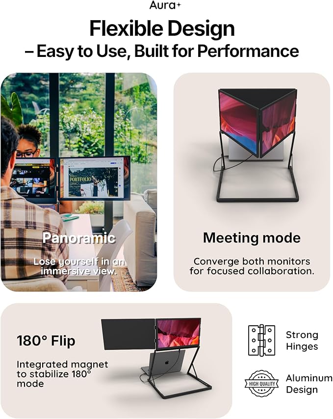 Triple Aero Pro Max 15.6”| Premium Triple Portable Monitor Extender | Full Aluminum | Quad Screens | 3×15.6” FHD 1080P HDR IPS | USB-C & HDMI | Compatible with 11-18” Laptops