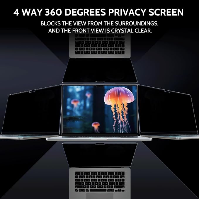 Peslv Magnetic 4 Way Privacy Screen for Macbook Air 15 Inch (2023-2026, M2, M3, M4, M5), Removable Matte Anti Glare Blue Light Protector, 360 Private Security Filter for 15.3" Mac Laptop Computer