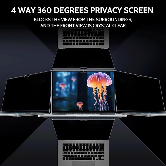 Peslv Magnetic 4 Way Privacy Screen for Macbook Pro 16 Inch (2021-2026, M1, M2, M3, M4, M5), Removable Matte Anti Glare Blue Light Protector, 360 Private Security Filter for Mac Laptop Computer