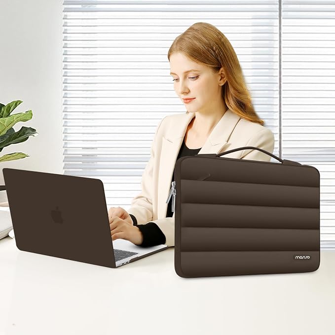 MOSISO Compatible with MacBook Air 13 inch Case M5 2026 M4 2025 M3 M2 2024-2022 A3449 A3240 A3113 A2681, Hard Case&Puffy Bag&Keyboard Cover&Webcam Cover&ScreenFilm for MacBook Air 13.6, Beige Brown