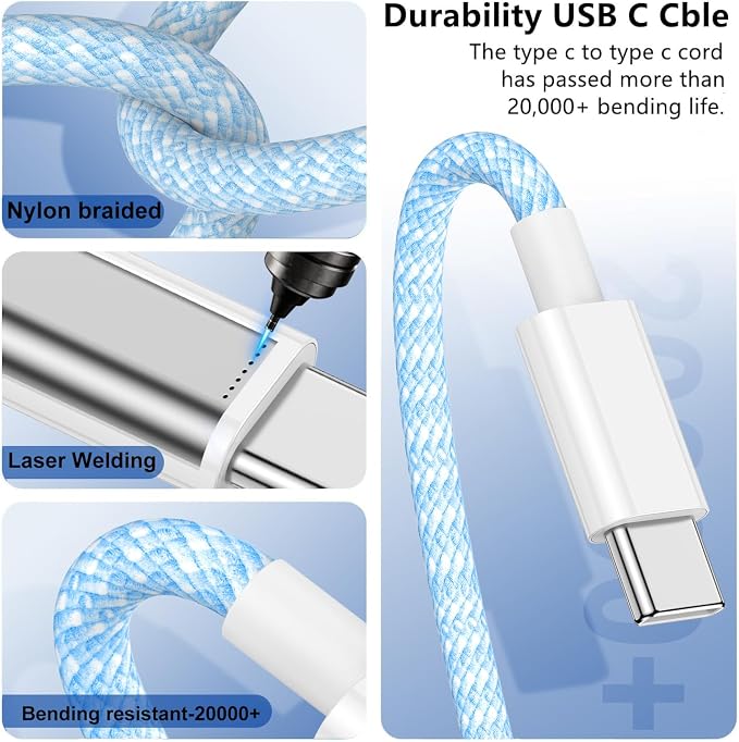 USB C to C Charger Cable 10ft, 60W Type C to C Fast Charging Cable Cord Long for Apple iPhone 17 Pro Max/17 Air/16 Pro Max/16 Pro/15 Plus/15 Pro Max/MacBook 2021/2020/2019,iPad Pro/Mini/Samsung Galaxy