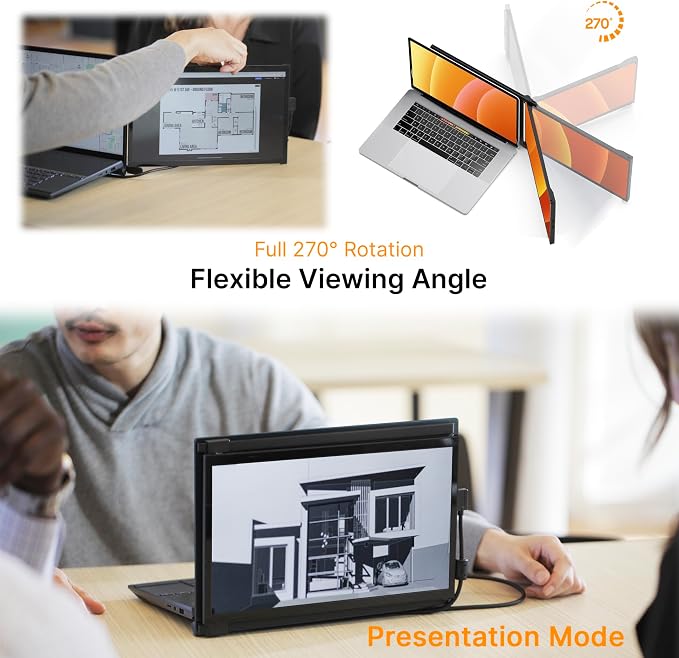 Duex Max DS Portable Monitor - New Mobile Pixels 14.1" Laptop Screen Extender, FHD 1080P Travel Monitor, USB C/USB A/HDMI Plug and Play Laptop Monitior for Windows/Mac/Android/Switch