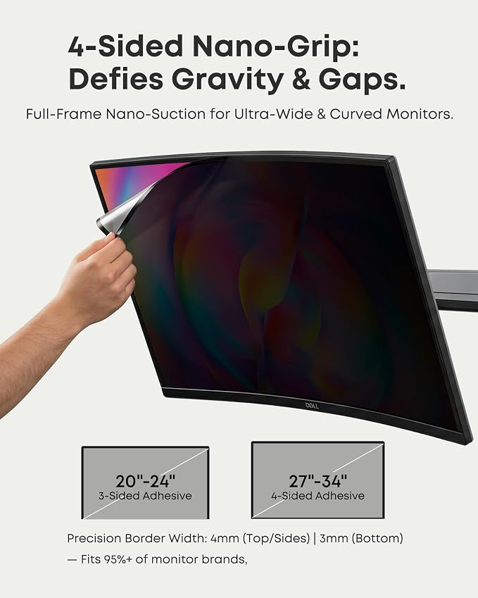 2-Pack 21.5 Inch Computer Privacy Screen Filter (19.1" × 10.8") for 16:9 Curved & Flat Monitors – Nano-Suction Bezel (Tape-Free Instant Install) – Anti-Glare, Blue Light Blocking, Washable