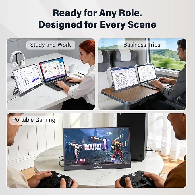 nnoView 15.6" Portable Monitor 120Hz 2K QHD 2160x1440 | 100% sRGB HDR | Second Monitor with 2 USB-C & HDMI Ports |Travel Monitor for Laptop MacBook/Switch/PS5/Xbox(Adapter Not Included)