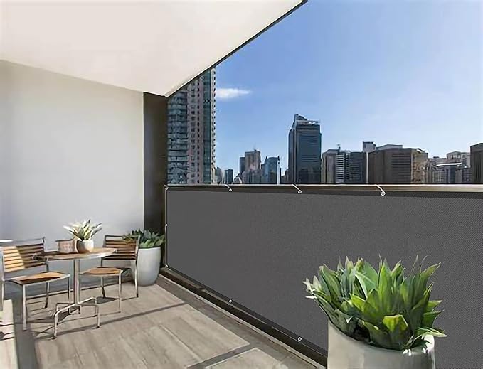 4x16Ft Balcony Privacy Screen, Apartment Railing Cover for Sunshade Wind & UV Protection, Outdoor Privacy Fence Screen for Patio, Terrace, Porch & Poolside Protection (Dark Grey)