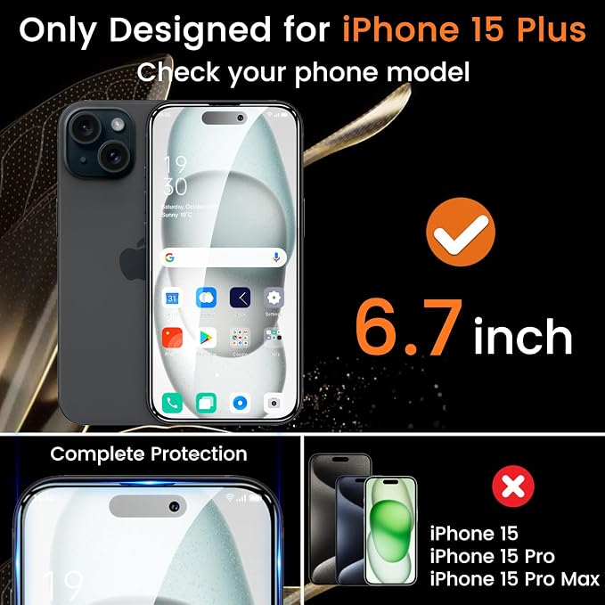 Lesakit 4+4 Pack Privacy Screen Protector for iPhone 15 Plus 6.7-Inch with 4 Pack Camera Lens Protector, Anti Spy Tempered Glass Film 9H Hardness Case Friendly