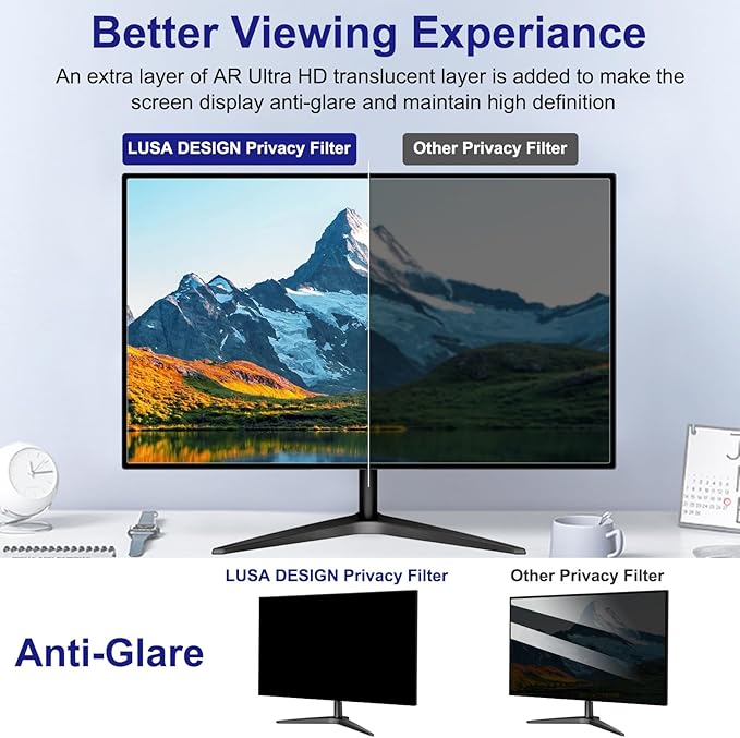 23.8 Inch Privacy Screen for Computer Monitor 16:9 Aspect Ratio, Eye Protection Anti Blue Light Glare Shield, 23.8inch Removable Black Blackout Anti Spy Desktop Security Private Filter