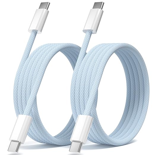 Quickeep USB C to USB C Cable Blue 3FT 2 Pack, Nylon Braided 60W iPhone 17 16 15 Charger Cord, Type C Charger Fast Charging, USBC to USBC Cable for iPhone 15 16 Pro Plus Pro Max/iPad Pro/Air