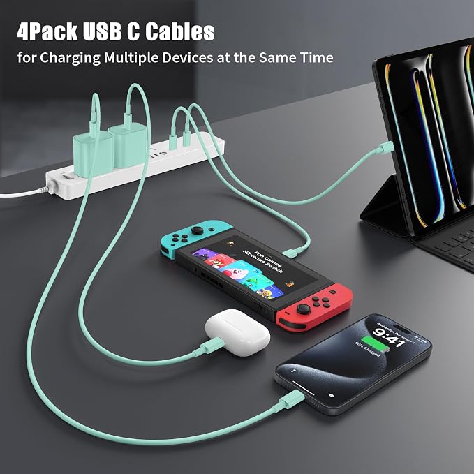USB C to USB C Cable 3FT for Apple iPhone 16 15 Charger Cord,4Pack 60W C to C Cable Fast Charging Wire for iPhone 16 15 Pro Plus Pro Max iPad Pro/Air MacBook Pro/Air,for Galaxy S24 S23-Light Green