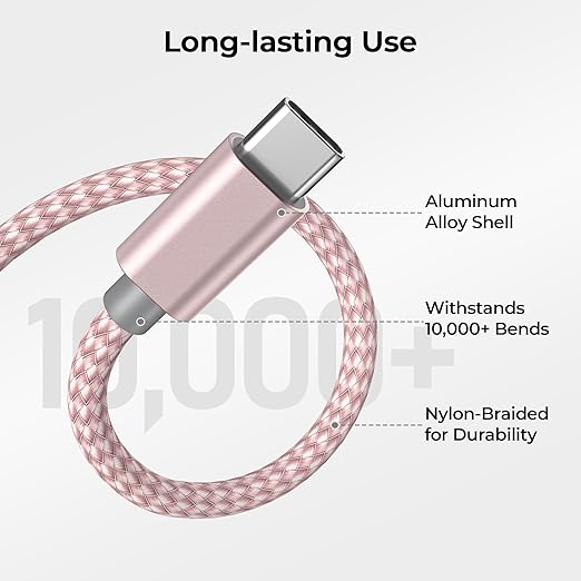 Basesailor for iPhone 17 16 Pro Max Charger Cord,USB to USB C Cable,Type C Charging Power Cord for Apple 17e 15 iPad 10 Air 4 5,Samsung Galaxy S26 S25 S24 S23,Pink,2Pack 3.3FT(1M)