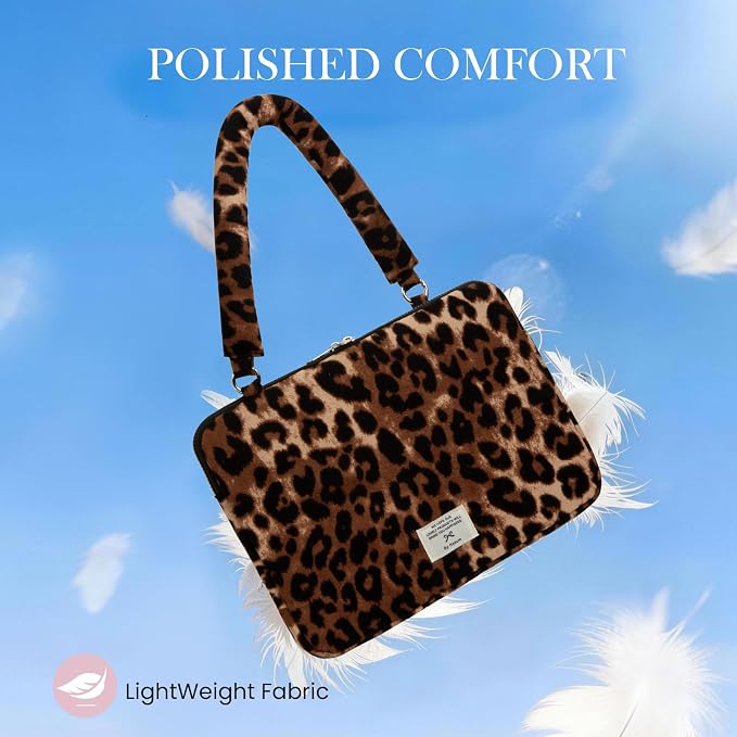 Cute Bow Laptop Case Coquette 13-15 Inch Puffy Laptop Sleeve Accessories Aesthetic Quilted Computer Bag for MacBook (Leopard Brown, 13-14inch)
