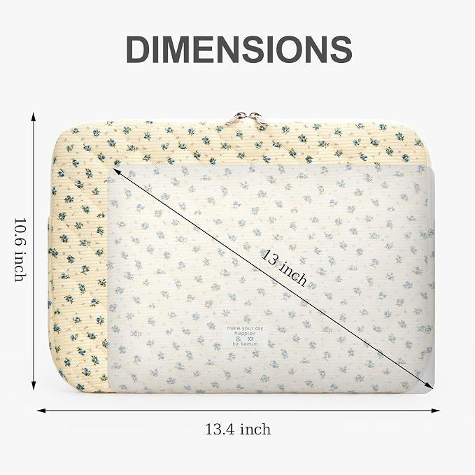 Puffy Laptop Sleeve 13-15.6 Inch Corduroy Quilted Laptop Protective Case Cute Floral Computer Sleeve Protective for MacBook