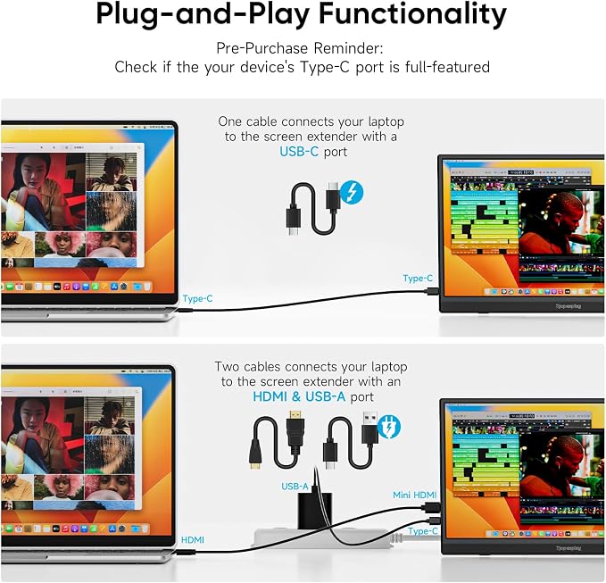 Portable Monitor 15.6'' FHD 1080P Laptop Monitors USB-C HDMI Travel Monitors for Laptop, Ultra-Slim IPS HDR Display w/Speakers, External Small Display for PC Phone Mac Xbox PS5/4 Switch