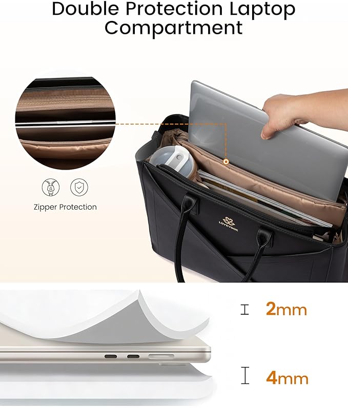 LOVEVOOK Laptop Tote Bag for Women with Large Cup Holder, 17.6 Inch PU Leather Work Bag Teacher Tote Bag, Waterproof Computer Bags Business Office Briefcase Handbag