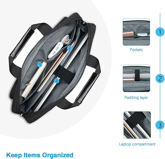 MOSISO Laptop Shoulder Bag 14 inch, 14 inch Computer Bag Compatible with HP Lenovo Dell ASUS Acer, HP Stream, Dell Latitude with 2 Raised&1 Flapover&1 Horizontal Pocket&Handle&Belt, Black