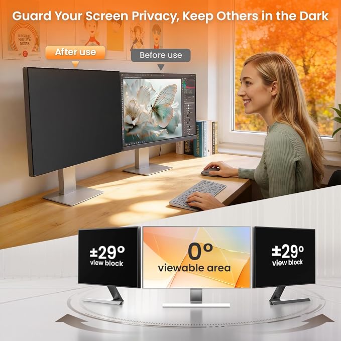 Magnetic Privacy Screen Filter for 22 Inch Computer Monitor 16:10 Aspect Ratio, Removable Hanging Privacy Screen Shield Eye Protection, 22in Anti Blue Light Filter, Anti-Glare Protector