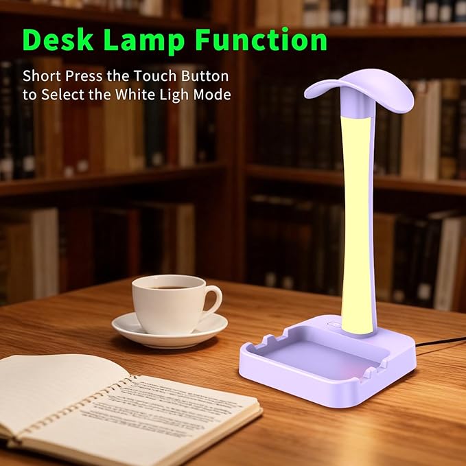 Headphone Stand with Charger,Gaming Headset stand with RGB Light Mode,For Airpod Max Stand,Desk Lamp,Phone Holder,Tablet Holder,desktop organizer,Gifts for Gamers & Music Lover (Purple)