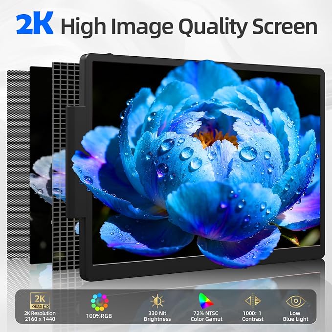 KOJOM 2K Laptop Screen Extender - 13" IPS 1440P Triple Screen Laptop Monitor Extender Plug & Play Multi Screen Attachment for 13"-17" Laptops Compatible with Wins Mac Dex Chrome Travel Gaming Work