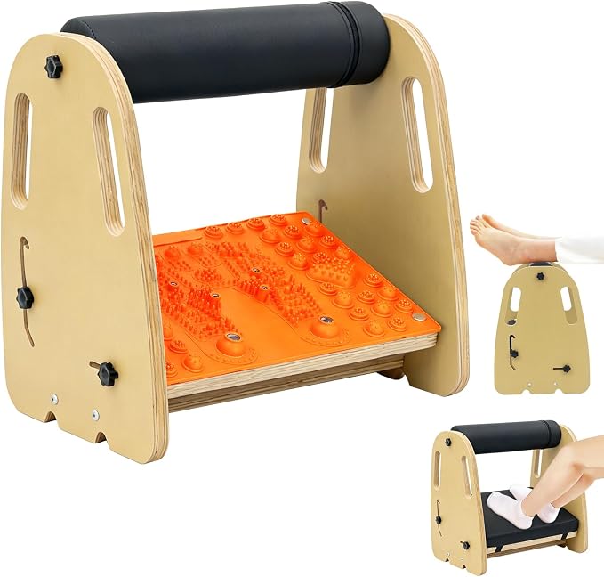 Adjustable Wooden Under Desk Foot Rest｜15.75” Height｜Detachable｜Interchangeable Leather & Massage Pads｜for Office/Home/Gaming/Study Desk Essentials - Orange