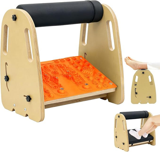 Adjustable Wooden Under Desk Foot Rest｜15.75” Height｜Detachable｜Interchangeable Leather & Massage Pads｜for Office/Home/Gaming/Study Desk Essentials - Orange