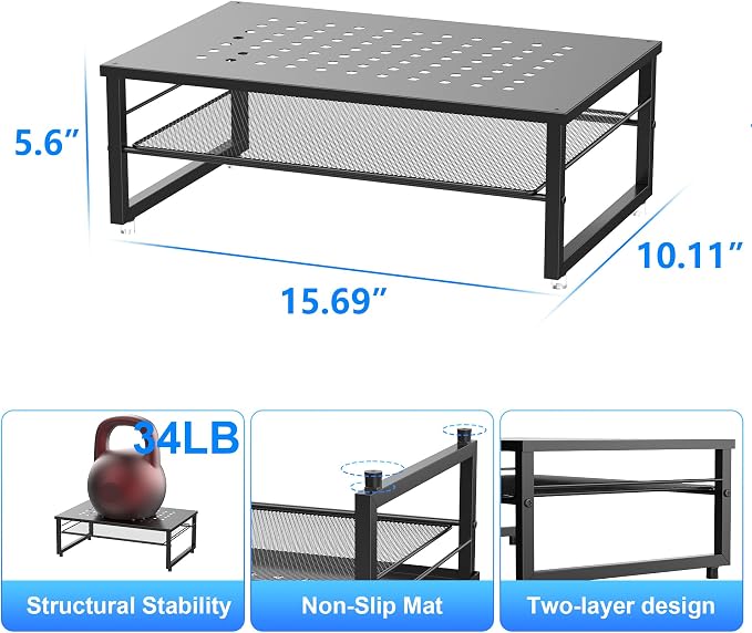 gianotter Desk Organizers and Accessories, 2-Tier Metal Monitor Stand Riser, Desk Organizer for Monitor, Office Desk Storage Organizer for Office Supplies (Black)
