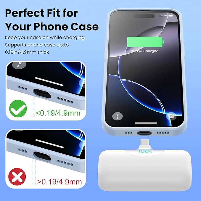[2-Pack]Mini Portable Charger for iPhone 17/16, 5500mAh LCD Display USB C Power Bank,Fast Phone Charging Travel Pocket Size Battery Pack for iPhone 17/17 Pro/17 Pro Max/Air/16/15 Series,Android,etc