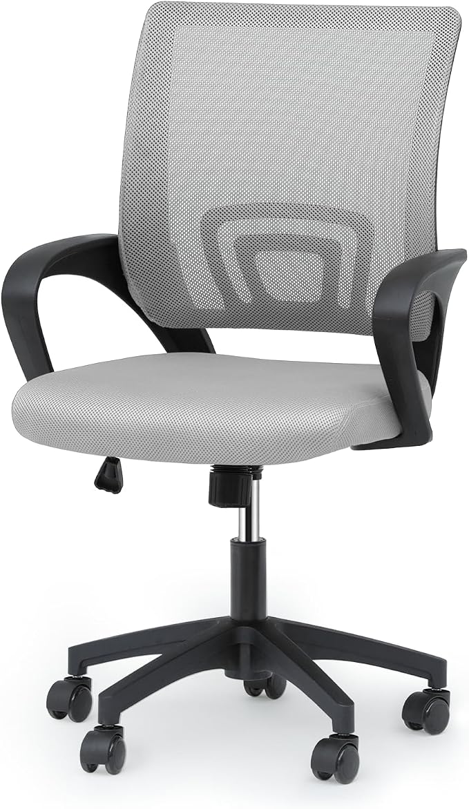 Magshion Ergonomic Office Desk Chair, Mid-Back Mesh Computer Chair, Swivel Chair with Breathable Backrest & Lumbar Support, Adjustable Height for Gaming, Work, Study, 300 Lbs Capacity, Light Gray