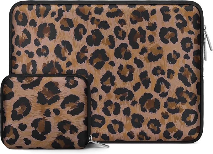 MOSISO Laptop Case 13.3 inch,13-13.3 inch Laptop Sleeve Compatible with MacBook Neo/Air 13.6/Pro 13/Pro 14, HP Dell ASUS Lenovo,Neoprene Computer Bag Cover with Small Case,Brown Wild Leopard
