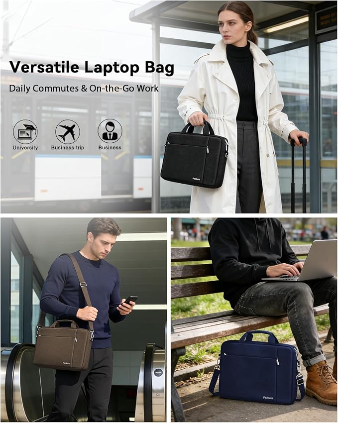 Ferkurn Laptop Bag Case for Women Men Computer Bag Compatible with HP Envy Pavilion Omen/LG Gram/MSI/Dell Inspiron XPS/Lenovo/Acer, Shoulder Strap Carrying Messenger Briefcase, Black, 14 Inch