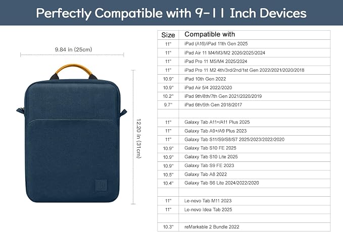 Dadanism 9-11 Inch Tablet Sleeve Bag Carrying Case with Shoulder Strap for iPad 10th Gen 10.9", iPad (A16) 11", i Pad 9/8/7th 10.2", i Pad Air/Pro 11", i-Pad Air 5/4, Galaxy Tab A9+ Plus 11", Indigo