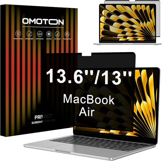 OMOTON Magnetic Privacy Screen for MacBook Air 13.6/13 Inch (2022-2025, M2, M3, M4), Anti-Spy Filter, Matte Anti Glare Blue Light Protector, Easy Install & Remove