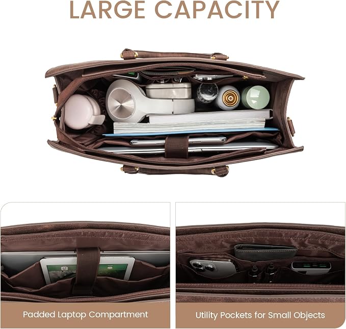 LOVEVOOK Laptop Bag for Women, 15.6 Inch Laptop Tote Bag, Vintage Leather Work Bags for Women, Waterproof Computer bag with Clutch Purse, Large Capacity Briefcase, Business Office Bag | Two-piece set