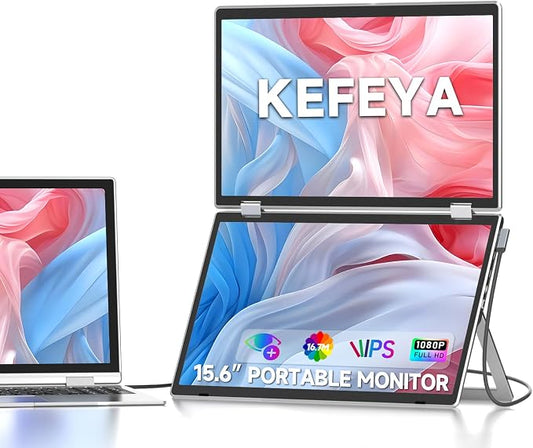 KEFEYA Laptop Screen Extender,15.6" Triple Screen Laptop Monitor Extender, 1080P FHD Portable Monitor for 13"-17.3" Laptops, Plug and Play HDMI/USB-A/USB-C for Mac/Wins/Chrome (15.6" Triple Screen)