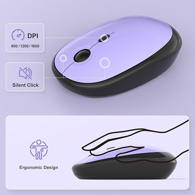 MOFII Wireless Keyboard and Mouse Combo, 2.4GHz Retro Typewriter Keyboard Full Size, Quiet Click Mouse, USB Receiver Plug and Play, for PC, Laptop, Desktop, Windows (Black Purple Gradient)