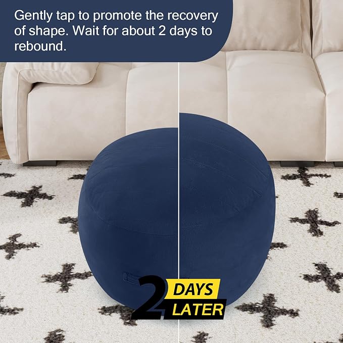 MeMoreCool Round Stuffed Pouf Ottoman Foot Rest, Floor Pouf Foot Stool with Soft Foam Chunk Filling, Small Round Ottoman Footstool Circle Footrest for Living Room, Navy