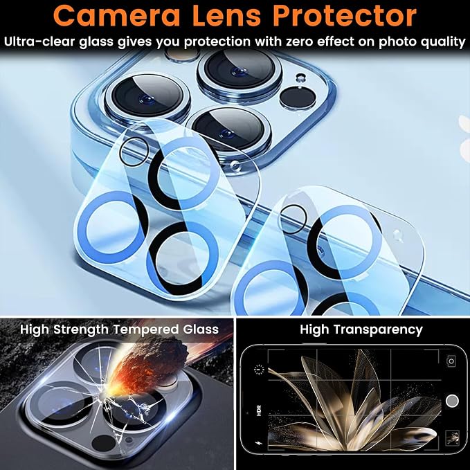 Lesakit 3+3 Pack Privacy Screen Protector for iPhone 14 Pro Max 6.7-Inch with 3 Pack Camera Lens Protector, Anti Spy Tempered Glass Film 9H Hardness Bubble Free Case Friendly
