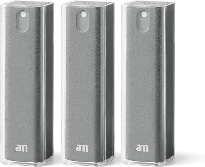 am Screen Cleaner Mist Spray with Microfiber Cloth – Alcohol-Free Screen Cleaning Kit for Phones, Tablets, Laptops, TVs & Car Displays, 3 Pack, Gray