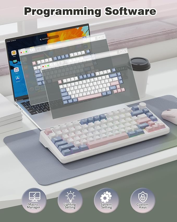 L75 75% Mechanical Keyboard, Wireless Gaming Keyboard with Multifunction Knob, Creamy Gasket Structure, Hot Swap, RGB Backlight, PBT Keycap, Custom Driver, Compact Layout for Win/Mac/PC