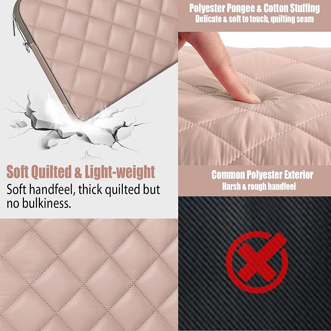 Puffy Quilted Laptop Sleeve with a Removable Shoulder Strap Compatible with MacBook Air/Pro, 13-13.3 inch Notebook, Compatible with MacBook Pro 14 inch M3 M2 M1 Chip 2023-2021
