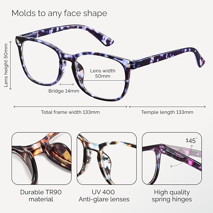 CCVOO +0.75 Clear Vision Reading Glasses for Women – 5-Pack Blue Light Filtering Readers with Spring Hinges