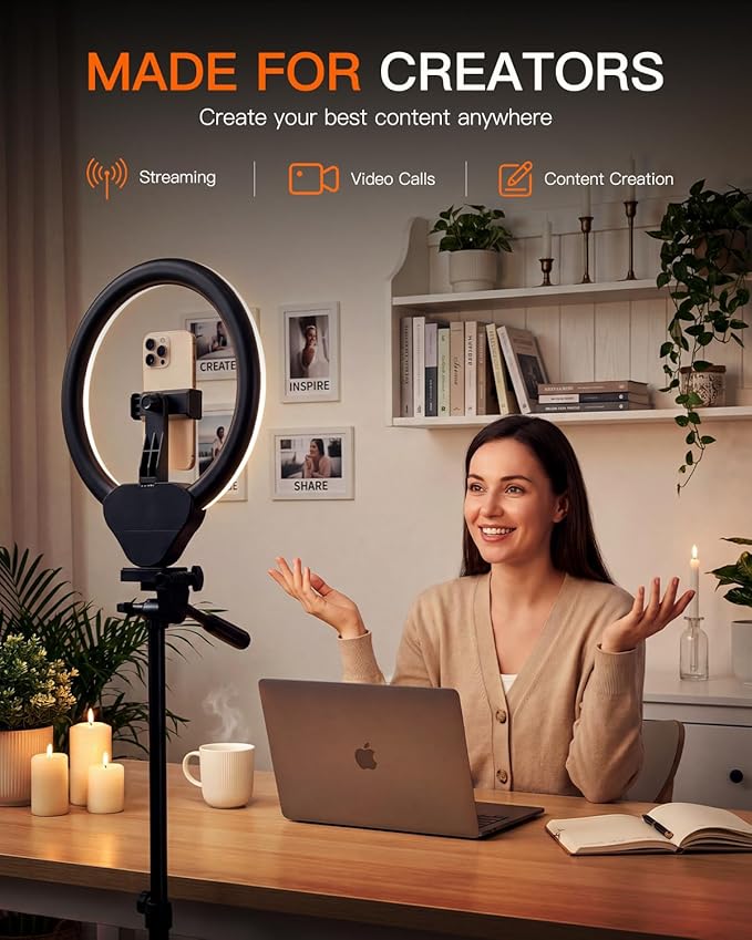 Sensyne Ring Light with Stand, 50" Phone Tripod for iPhone & Android, LED Ring Light with Remote, 3 Color Modes & 10 Brightness Levels for TikTok, Zoom & Video Recording