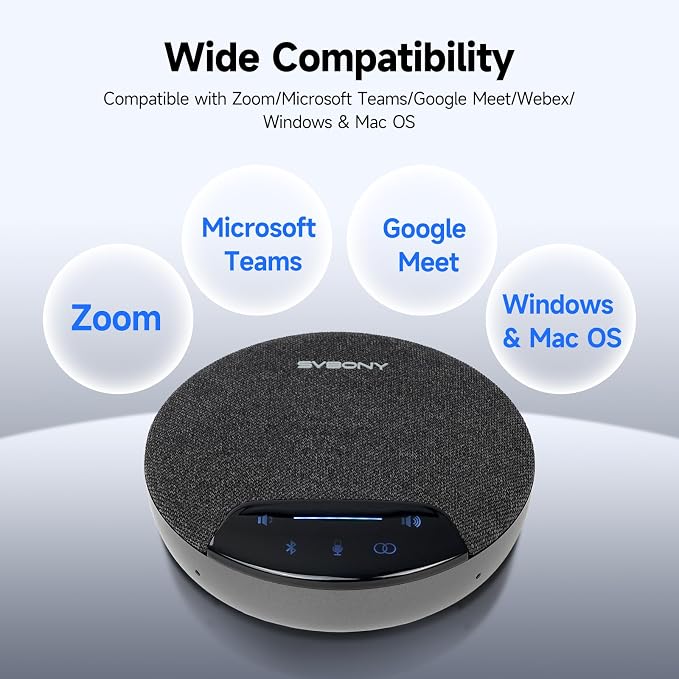 SVBONY SVN O1 Conference Speaker and Microphone, 3A+AI Noise Cancelling Conference Speaker for Clear Sound Quality, 3 Methods Plug & Play, 4Mic with 360°Voice Pickup Supports 10-12 People for Meeting