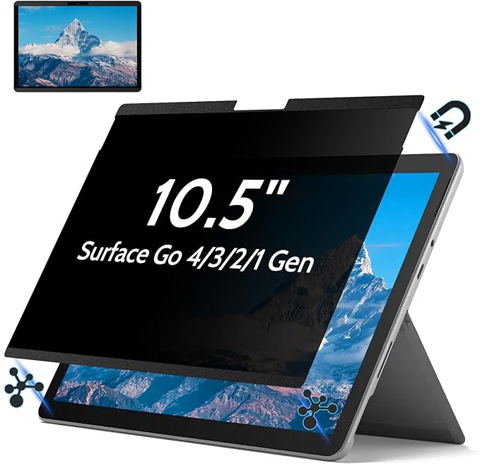 IPROKKO Magnetic Removable Privacy Screen Protector for Microsoft Surface Go 4/3/2/1 10.5 Inch (2018-2023), Matte Anti Glare Blue Light Scratch Spy Laptop Computer Monitor Screen Filter Compatible With Webcam & Pen