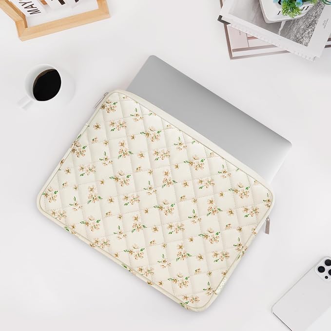 MOSISO 13-14 inch Laptop Case, 13.3 inch Puffy Laptop Sleeve Compatible with MacBook Air 13.6 M4 M3 M2 M1/Pro 13/Pro 14, HP Dell ASUS Lenovo, Square Quilted Carrying Case Computer Bag, Idyllic Floral