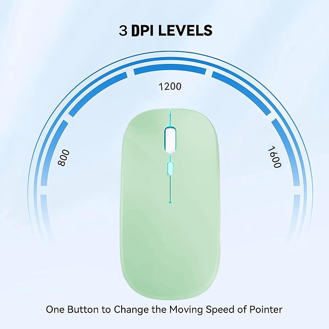 WREANU Wireless Bluetooth Mouse Rechargeable Laptop Mice with LED Lights Silent Slim Use(BT5.2 and 2.4G Portable USB Receiver)Dual Mode Computer Mouse for Laptop/iPad/Tablet/Apple/Computer/Mac(Green)