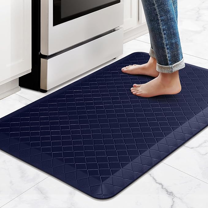 HappyTrends Kitchen Floor Mat - 4/5 Inch Thick Anti-Fatigue Kitchen Rug,Waterproof Non-Slip Kitchen Mats and Rugs Heavy Duty Ergonomic Comfort Rug for Kitchen,Office,Sink,Laundry,(22"x36", Blue)