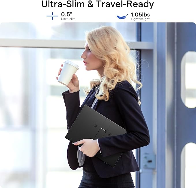Yxk Portable Monitor 14 Inch 1200P 60Hz IPS HDR Ultra-Slim Travel Monitor with Dual Speakers USB-C HDMI Second Screen for Laptop PC Mac Phone Xbox PS4/5 Switch, VESA Kickstand, Zero Frame Gaming