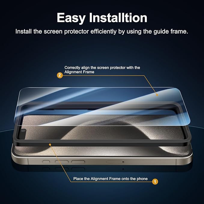 NEW'C 3x for iPhone 15 Pro Max Screen Protector (6.7 inches)+ 3x Camera Lens Protector, Sensor Protection, Case Friendly Tempered Glass Film + Dust Plug- Easy installation tool include