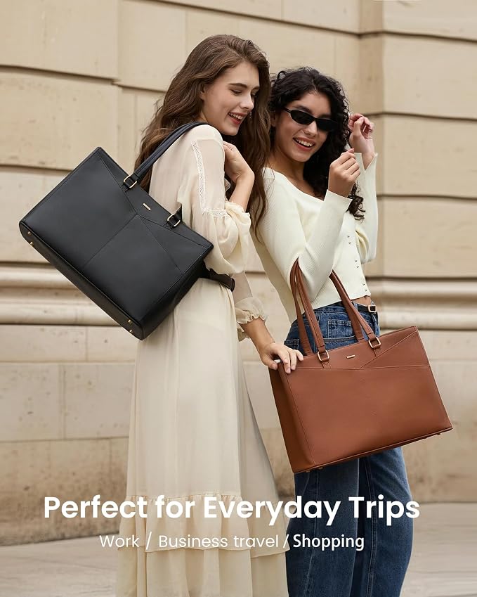 LOVEVOOK Laptop Tote Bag for Women 15.6 Inch Waterproof Leather Computer Bags Business Office Work Briefcase Black