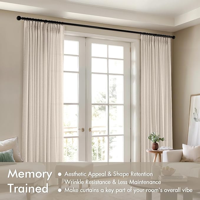 Memory Trained Pinch Pleated Curtains 84 Inches Long, Viral Linen Pinch Pleat Sheer Curtains with Ring Hooks&Clips for Track System Living Room, Warm Beige Light Filtering Privacy Curtain 2 Panel Set